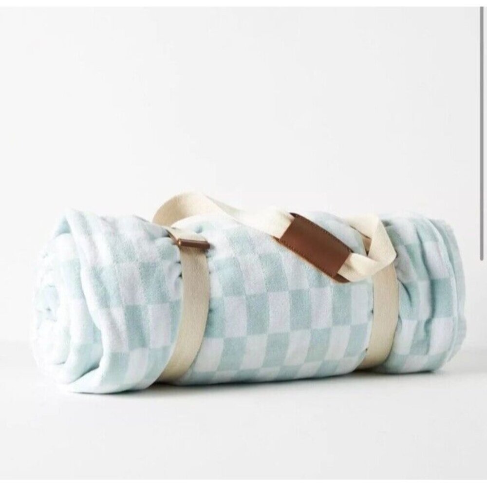 Business & Pleasure Co Luxury Holiday Beach Blanket Checkered Mint Green…
